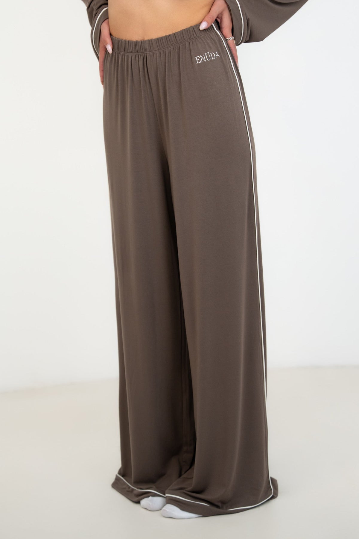 Soft Contrastline Pyjama Pants - Taupe