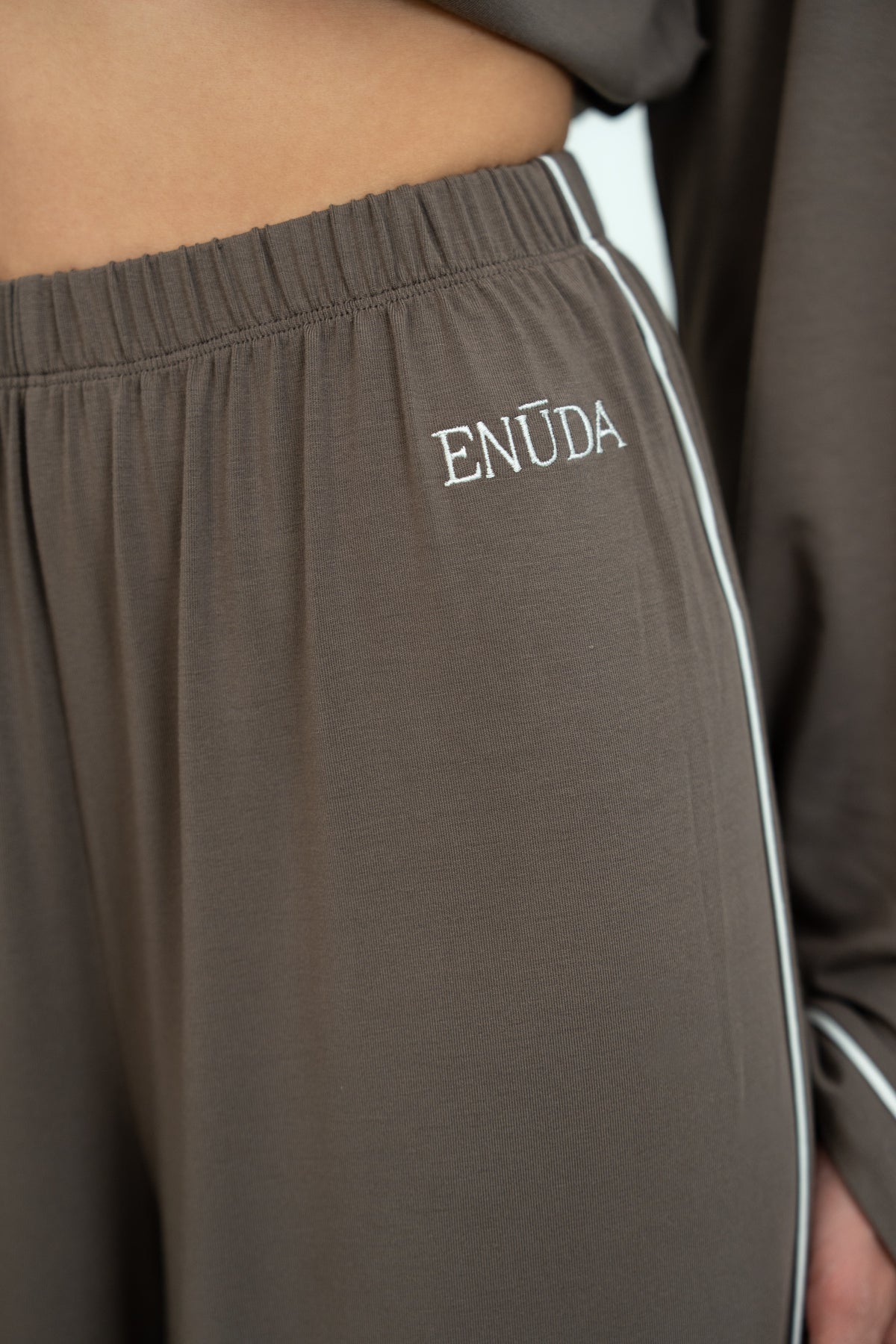Soft Contrastline Pyjama Pants - Taupe