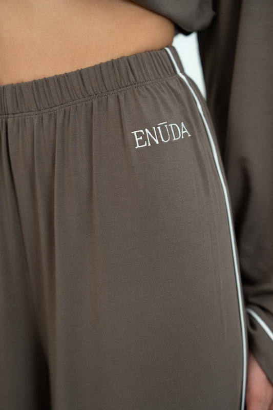 Soft Contrastline Pyjama Pants - Taupe
