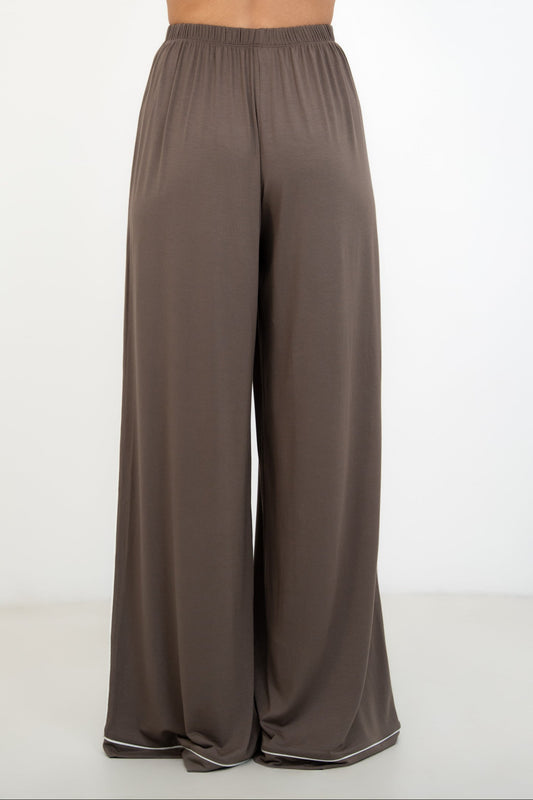 Soft Contrastline Pyjama Pants - Taupe