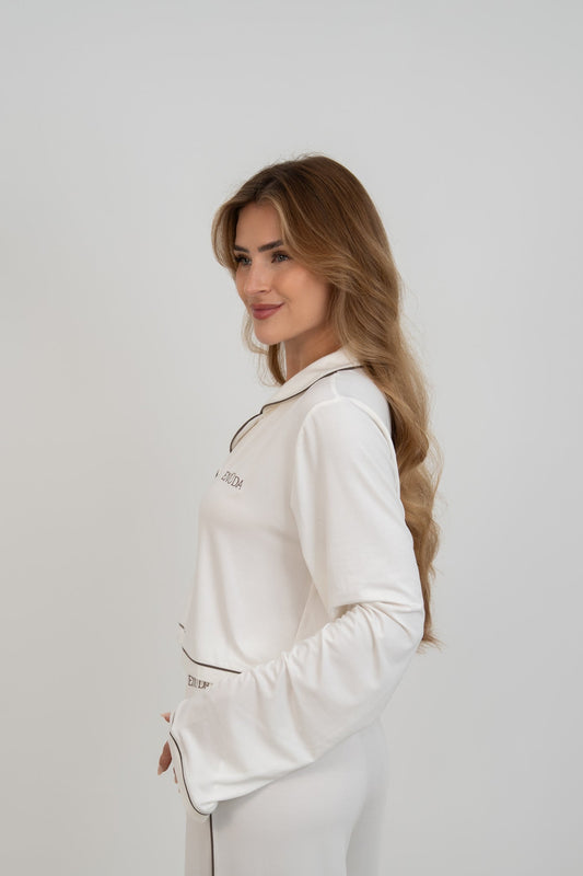 Soft Contrastline Pyjama Shirt - Off-White
