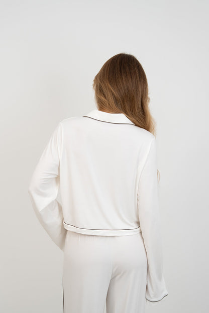 Soft Contrastline Pyjama Shirt - Off-White