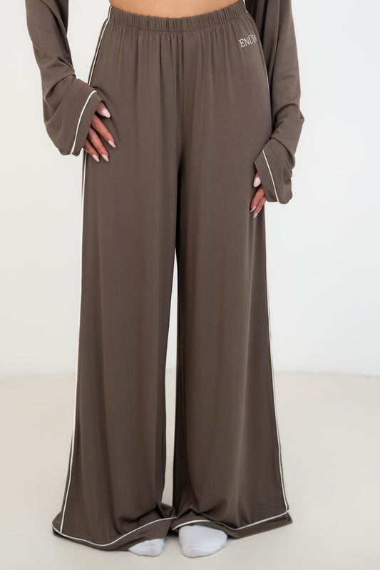 Soft Contrastline Pyjama Pants - Taupe